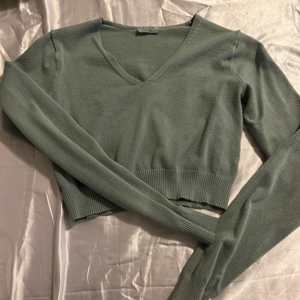brandy melville john galt green knit v neck top